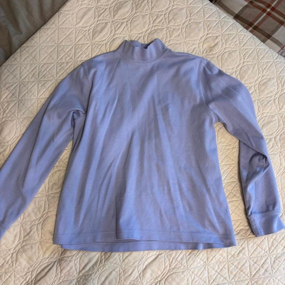 Lands End Women Periwinkle Blue Mock Neck Long Sleeve Top Small 6-8